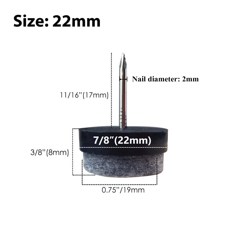 Gutapo 40pcs Round Heavy Duty Nail-on Felt Pad for Furniture Chair Table Leg Feet Floor Protectors Slide Smoothly (Black, Pad Diameter 22mm) - Image 2